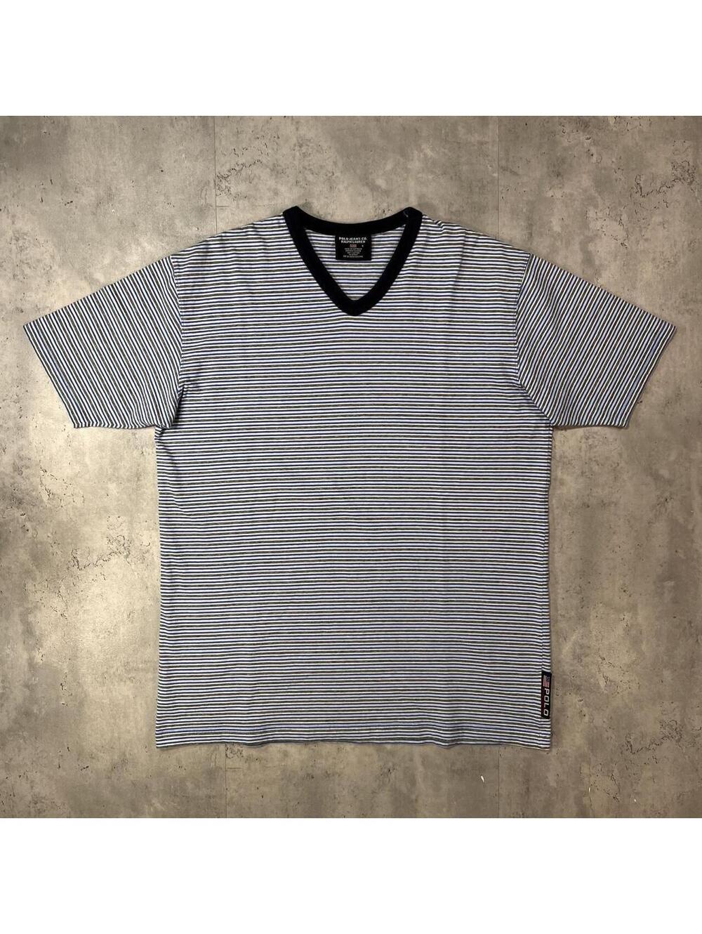 Vintage Navy Polo Jeans Company Striped Skater T-Shirt